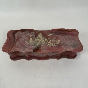 Vintage Genuine Pink Incolay Stone Handcrafted  Venus at Repose Jewelry Box